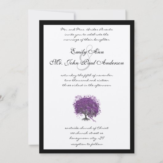 Paarse Heart Leaf Tree Black Border Wedstrijd uitn Kaart (Voorkant)