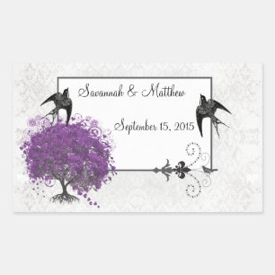 Paarse Heart Leaf Tree Weddenschappen Rechthoekige Sticker