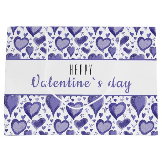 Paarse Heart Pattern Happy Valentijn Day  Groot Cadeauzakje (Voorkant)
