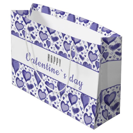 Paarse Heart Pattern Happy Valentijn Day  Groot Cadeauzakje (Achterkant Gekanteld)