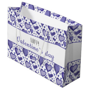 Paarse Heart Pattern Happy Valentijn Day Groot Cadeauzakje