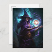 Paarse heks Fantasy Art Briefkaart (Voorkant / Achterkant)