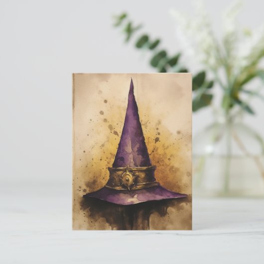 Paarse heks Pet Waterverf Briefkaart (Staand voorkant)