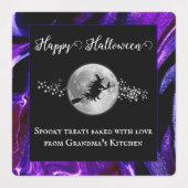 Paarse heks silhouet halloween labels (Design 2)