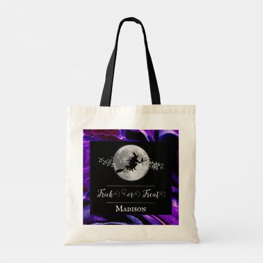 Paarse heks silhouet halloween Trick or treat Tote Bag (Achterkant)