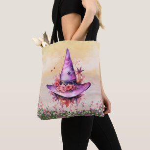 Paarse heksen Pet Abstracte bloemen Halloween Draagtas