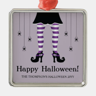 Paarse Heksenbenen En Spinnen Gelukkig Halloween T Metalen Ornament
