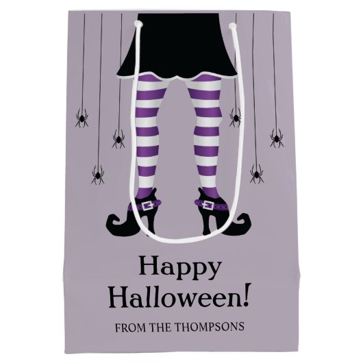 Paarse heksenpoten en spinnen blij Halloween tekst Medium Cadeauzakje (Achterkant)