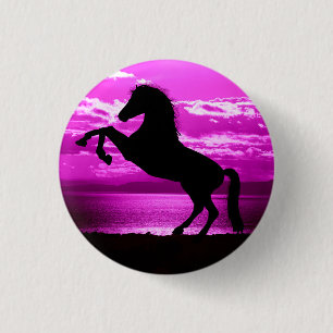 Paarse hemel en water voor zwarte paarden ronde button 3,2 cm