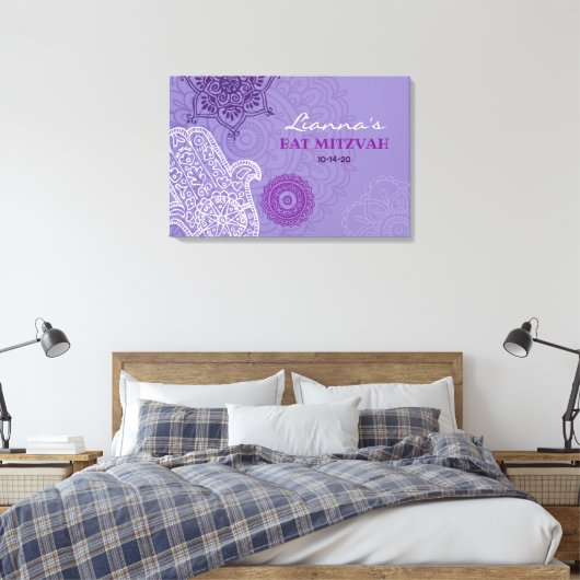 Paarse Hemsa Bat Mitzvah Memory Inlogbord Canvas Afdruk (Insitu (Slaapkamer))