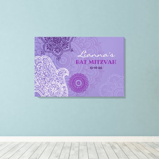 Paarse Hemsa Bat Mitzvah Memory Inlogbord Canvas Afdruk (Insitu (Houten vloer))