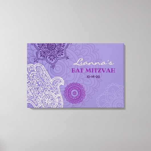 Paarse Hemsa Bat Mitzvah Memory Inlogbord Canvas Afdruk (Voorkant)