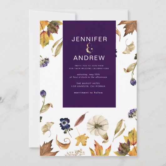 paarse herfst- en bloemperzool kaart (Voorkant)