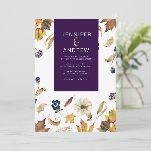 paarse herfst- en bloemperzool kaart (Staand voorkant)