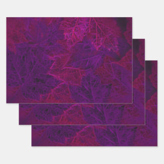 Paarse herfst roze neon Dark Maple Leaves Inpakpapier Vel