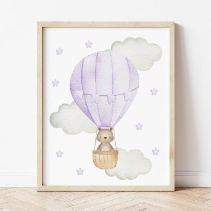 Paarse hete luchtballon, Dieren, Beer, Sterren Poster