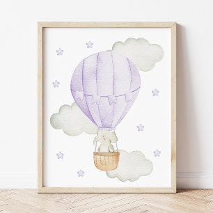 Paarse hete luchtballon, Dieren, Olifant, Sterren Poster