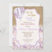 Paarse heteluchtballon meisje baby shower kaart (Voorkant)