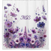 Paarse Hibiscus Bloemig Monogram Douchegordijn (Voorkant)