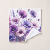 Paarse Hibiscus Floral Waterverf Bad Handdoek (Wasdoekje)
