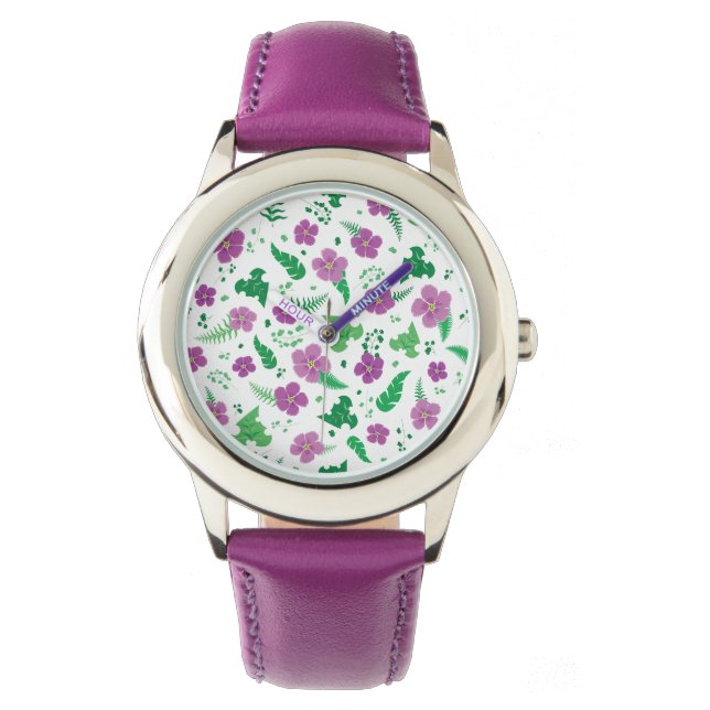 Paarse Hibiscus Horloge (Voorkant)