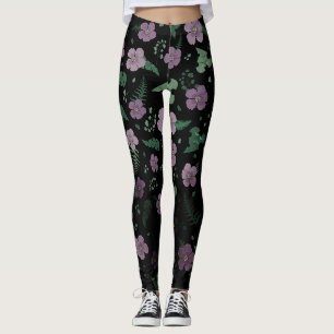 Paarse Hibiscus Leggings