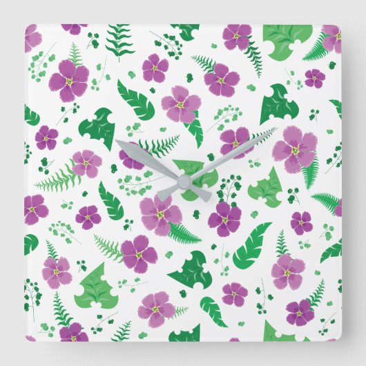 Paarse Hibiscus Vierkante Klok (Voorkant)