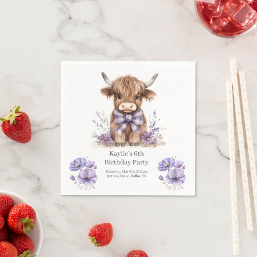 Paarse Highland Koe verjaardagsfeest Servet (Insitu)