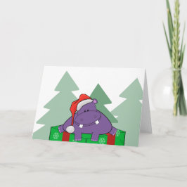 Paarse Hippo kerst Kaart