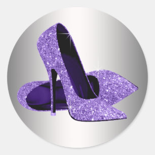 Paarse hoge hak schoenstickers ronde sticker