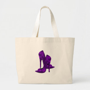 Paarse hoge hakken schoenen grote tote bag