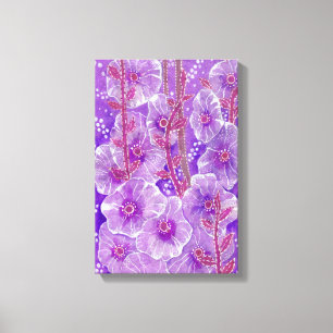 Paarse Hollyhock Mallow Malva Flower Floral Art Ca Canvas Afdruk