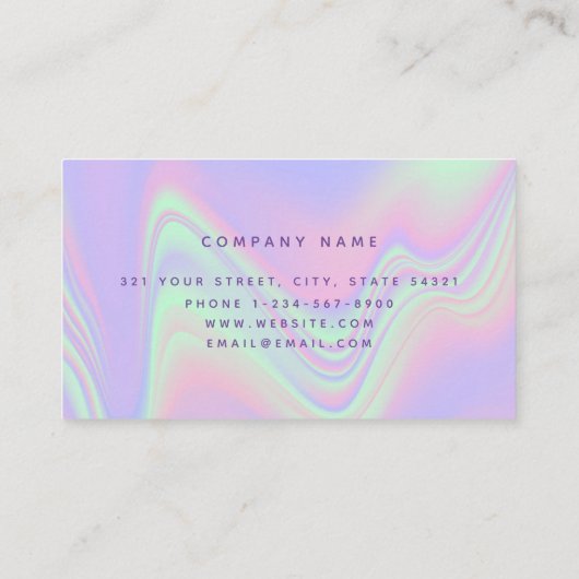 Paarse holografische monogram modern minimalistisc visitekaartje (Achterkant)