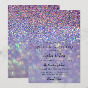 Paarse hologram Glitter Sweet 16 jaar Kaart