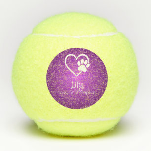 Paarse Hond Naam Tennisbal 'gooien, apporteren, he Tennisballen