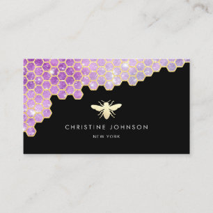 paarse honingraat en faux glitter bee logo visitekaartje