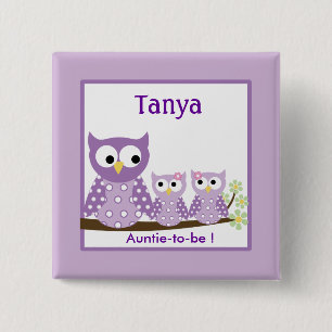 Paarse Hoot Owls Baby shower Name Tag Button
