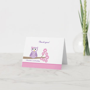 Paarse Hoot Uil Meisje Verjaardag Dank u Kaart Roz