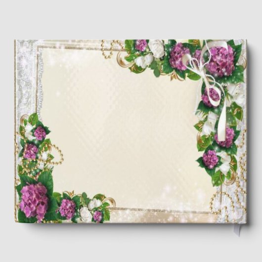 Paarse hortensia en kant bruiloft gastenboek (Achterkant)