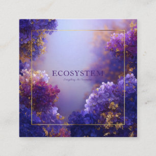 Paarse Hortensia Gouden Frame Bloemige Elegant Vierkante Visitekaartje