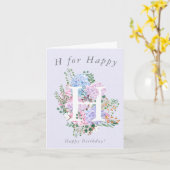 paarse hortensia H voor Happy birthday Kaart (Gele Bloem)