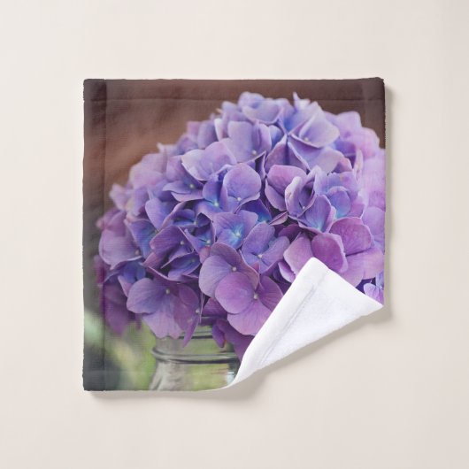 Paarse Hortensia in Mason Jar Natuur Fotografie Bad Handdoek (Wasdoekje)