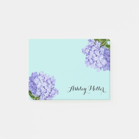 Paarse Hortensia Monogram Post-It Notes (Voorkant)