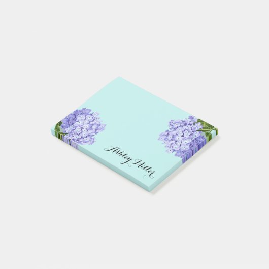 Paarse Hortensia Monogram Post-It Notes (Schuin)