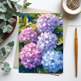 Paarse Hortensia Struik | Bloemenschildering in Wa Briefkaart