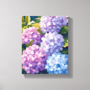 Paarse Hortensia Struik Bloemenschildering in Wa Canvas Afdruk