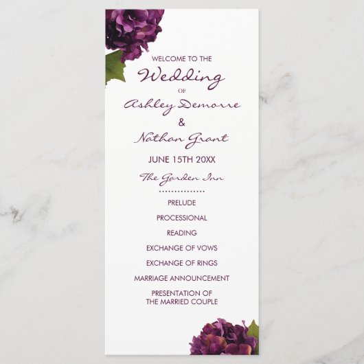 Paarse Hortensia Wedding Programma (Voorkant)