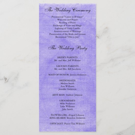 Paarse Hortensia Wedding Programma (Achterkant)