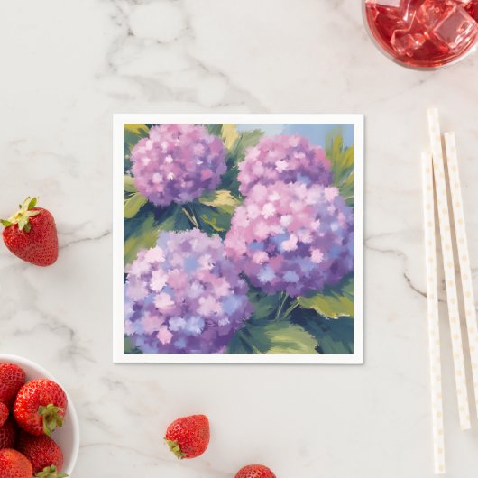 Paarse Hortensia's Bloemen Waterverf Schilderij Servet (Insitu)
