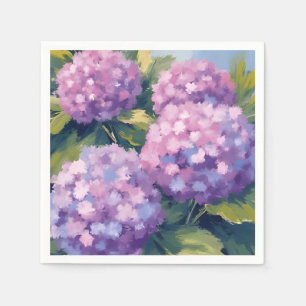 Paarse Hortensia's Bloemen Waterverf Schilderij Servet